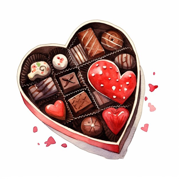 There is a heart shaped box of chocolates with a lot of different flavors generative ai