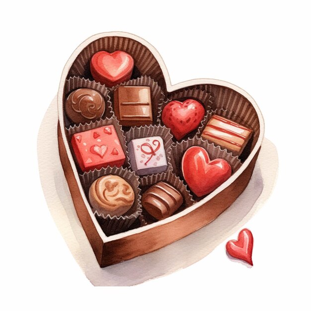 There is a heart shaped box of chocolates with a red heart generative ai