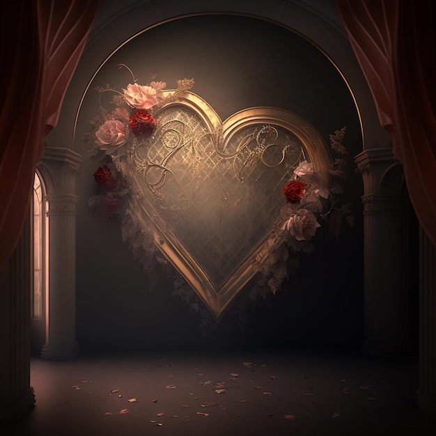 there is a heart shaped frame with flowers on it generative ai