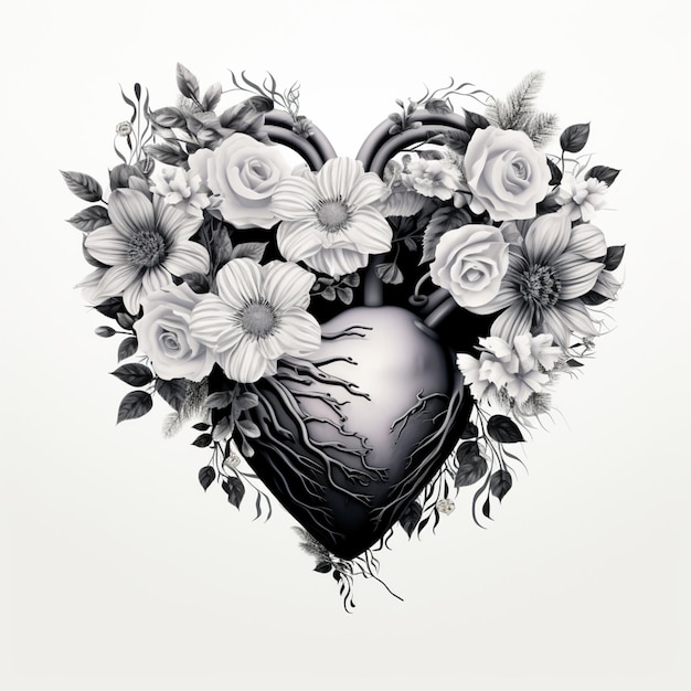 there is a heart with flowers and vines in it generative ai