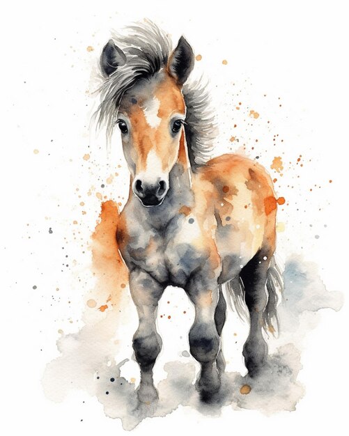 There is a horse that is standing in the watercolor generative ai