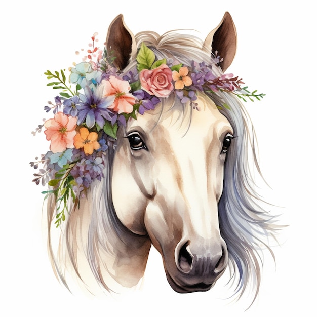 there is a horse with a flower crown on its head generative ai