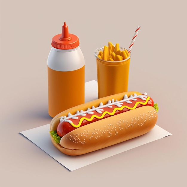 There is a hot dog and french fries on a napkin generative ai