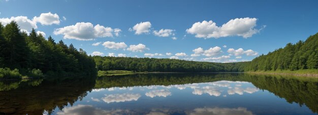 Photo there is a lake with a boat in it surrounded by trees