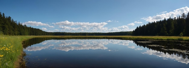 Photo there is a lake with a reflection of trees and clouds