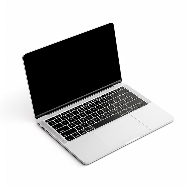 there is a laptop computer with a black screen on a white surface generative ai