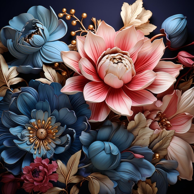 There is a large bouquet of flowers with many colors generative ai