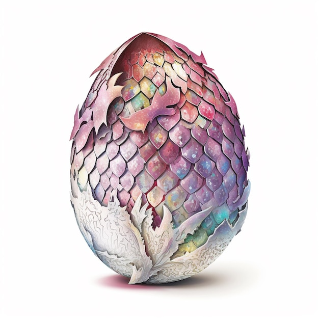 There is a large egg with a dragons tail painted on it generative ai