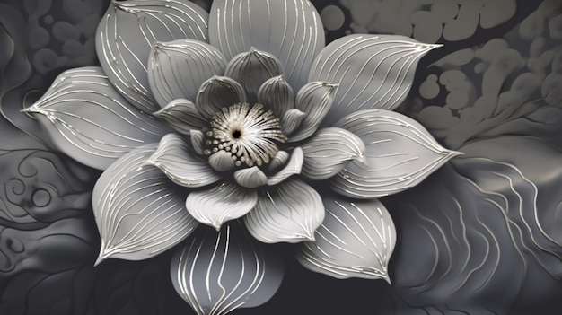 There is a large flower that is on a black and white background generative ai