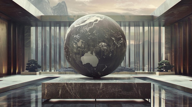 Photo there is a large globe sitting on a pedestal in a room generative ai