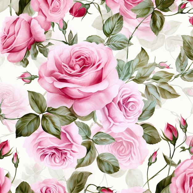 there is a large group of pink roses on a white background generative ai