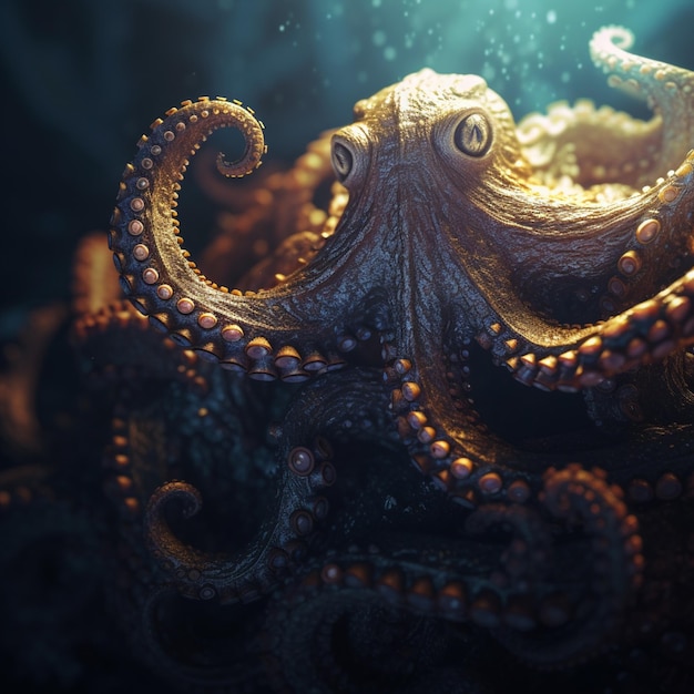 There is a large octopus that is under the water generative ai