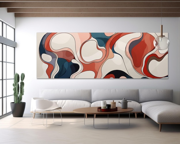 there is a large painting on the wall of a living room generative ai