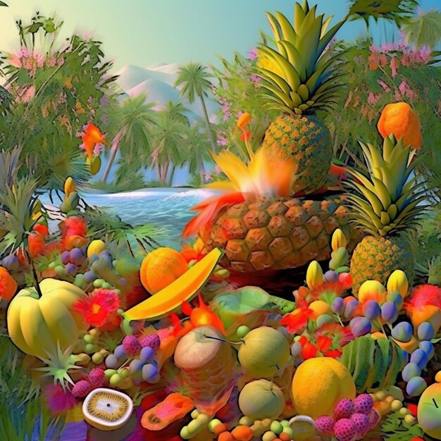 There is a large pile of fruit that is on the ground generative ai