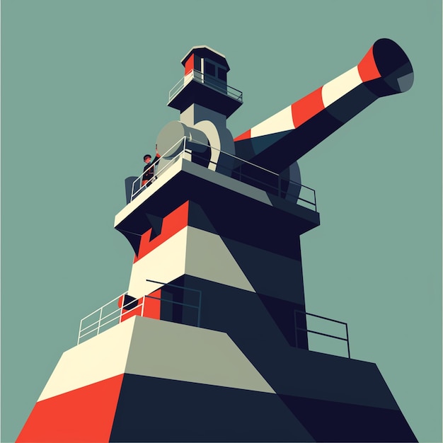 Photo there is a large red and white lighthouse tower with a red and white flag generative ai