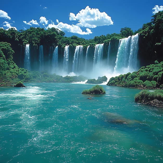 there is a large waterfall that is in the middle of a river