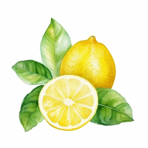 There is a lemon and a half of a lemon with leaves generative ai