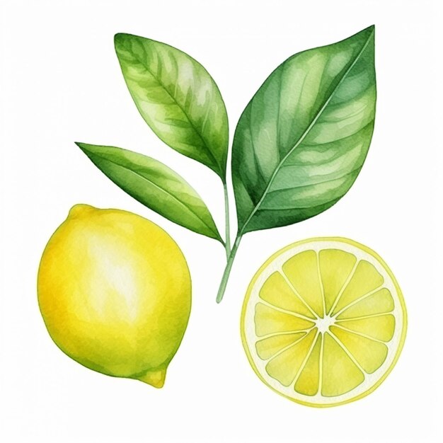 There is a lemon and a leaf on a white background generative ai