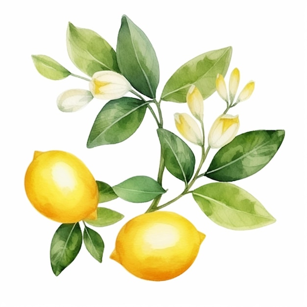 There is a lemon tree with two lemons and leaves generative ai