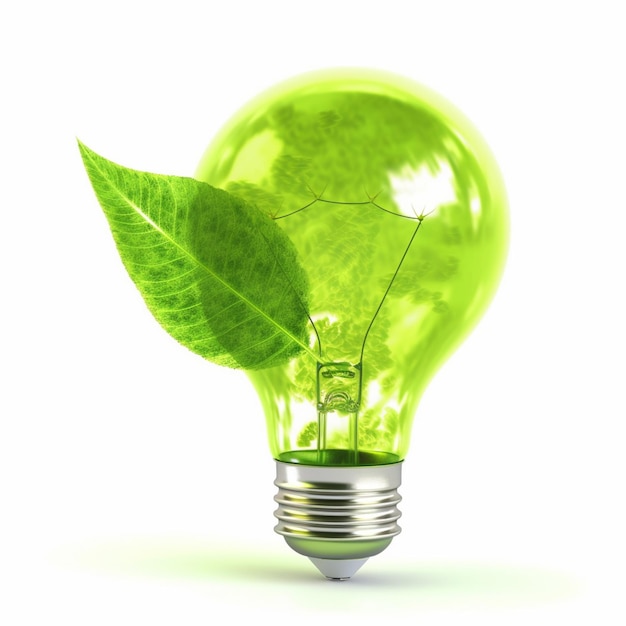 There is a light bulb with a green leaf inside of it generative ai