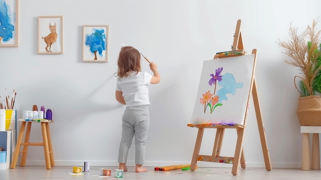 there is a little girl that is painting on a easel generative ai