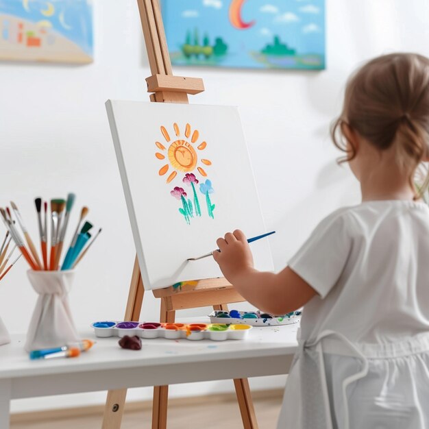 there is a little girl that is painting on a easel generative ai