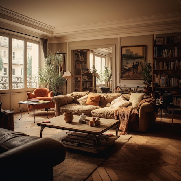 There is a living room with a couch generative ai