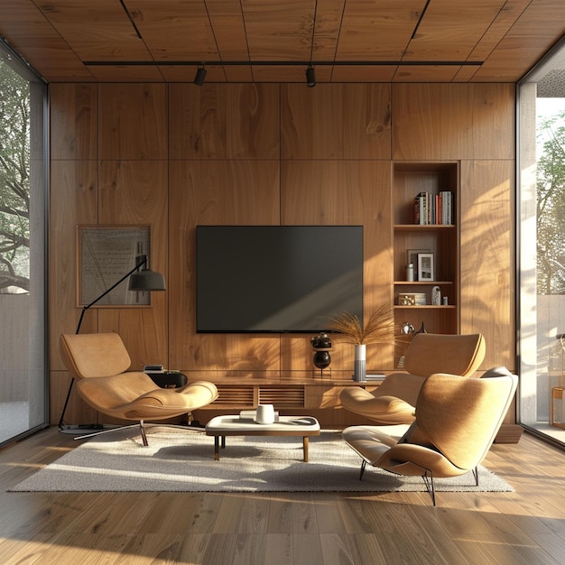 there is a living room with a tv and a couch generative ai