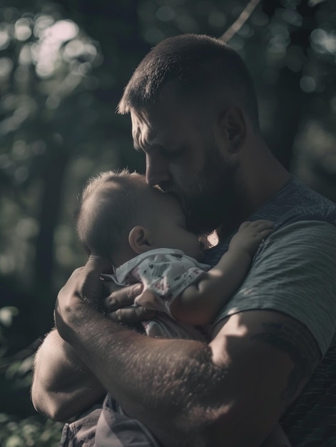 there is a man holding a baby in his arms generative ai