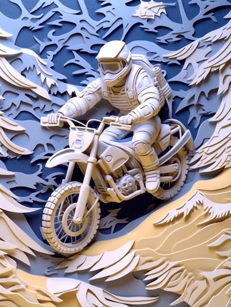 There is a man riding a motorcycle on a wall with a large clock generative ai