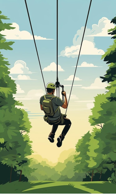 there is a man riding a zipline in the forest generative ai