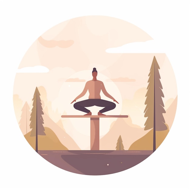 There is a man sitting on a bench doing yoga in the mountains generative ai