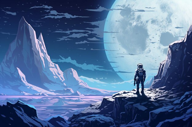 there is a man standing on a mountain looking at the moon generative ai