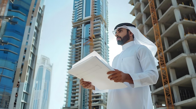 there is a man wearing a hard hat and safety glasses holding some construction plans or blueprints