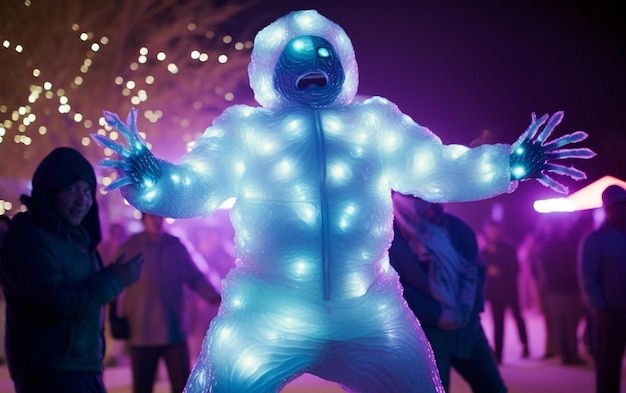 There is a man in a white suit with glowing lights on generative ai