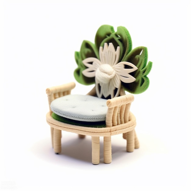 There is a miniature chair with a flower on it and a cushion generative ai