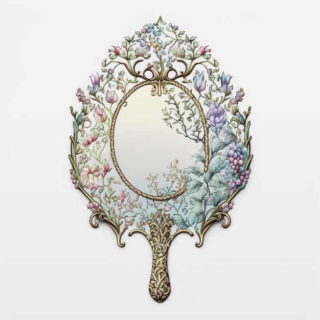 There is a mirror with a floral design on it generative ai