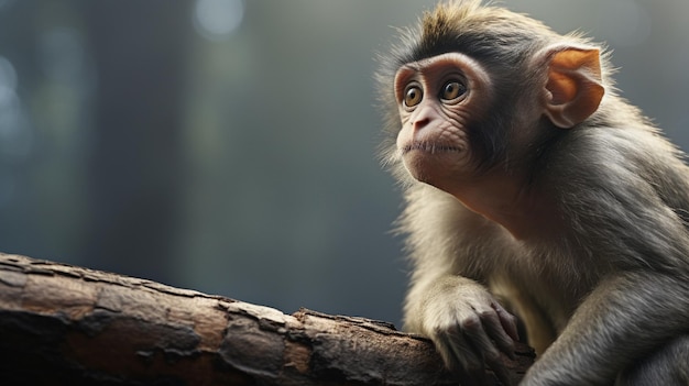 There is a monkey sitting on a tree branch looking up generative ai