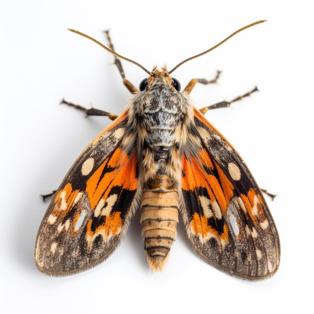 There is a moth that is orange and black on the back generative ai