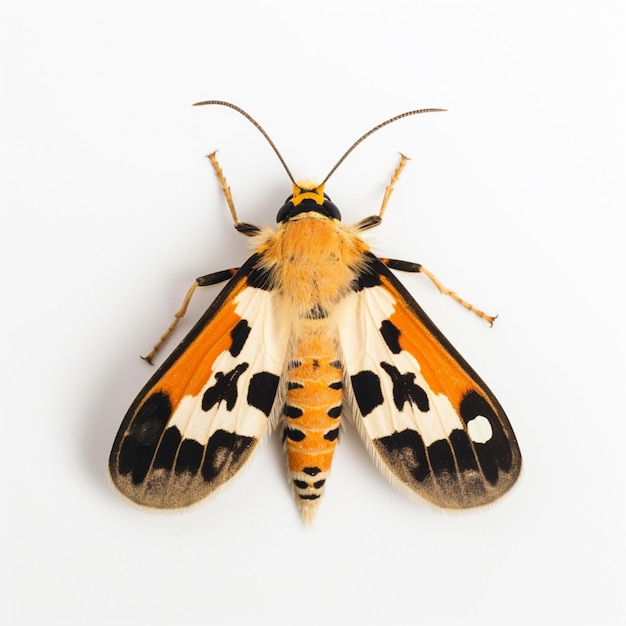 There is a moth that is orange and black on the back generative ai