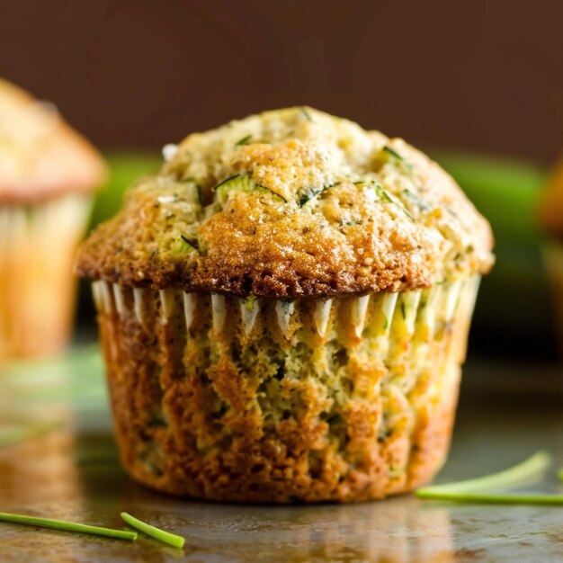 Photo there is a muffin that is sitting on a table generative ai