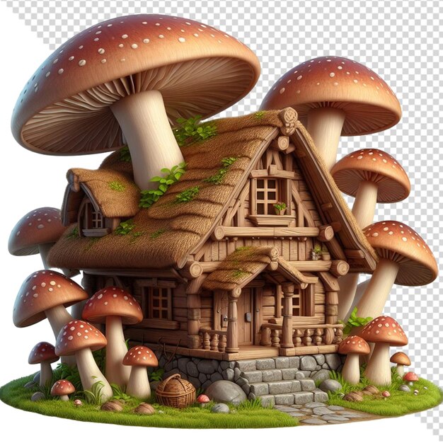 There is a mushroom house with a staircase leading