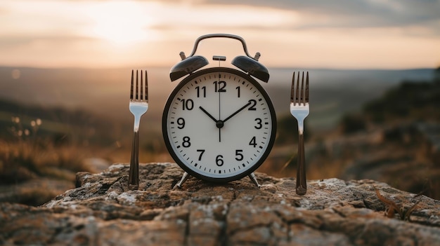 There is no clock hands only a fork and knife It is a concept of intermittent fasting lunchtime diet and weight loss