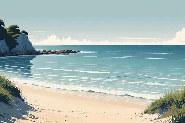 Photo there is a painting of a beach with a boat in the water