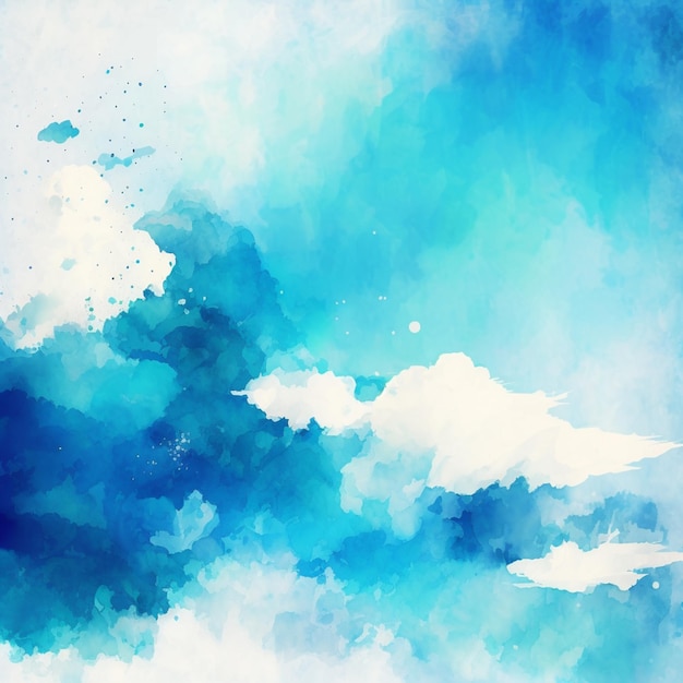 There is a painting of a blue sky with clouds and a plane generative ai