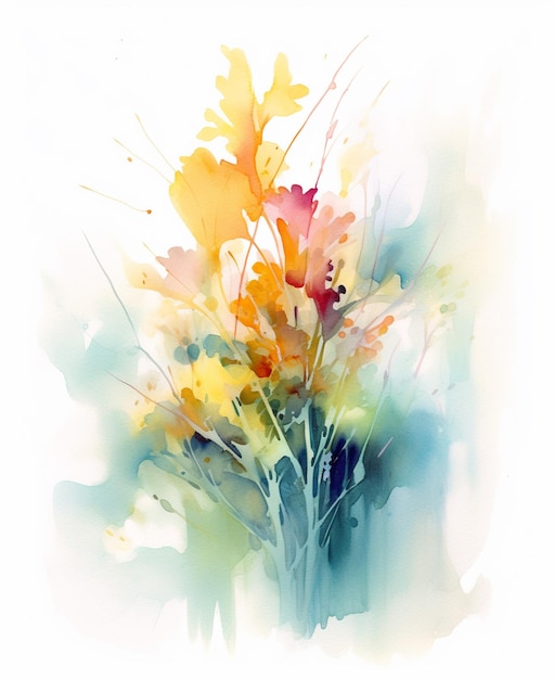 there is a painting of a bouquet of flowers on a white background generative ai