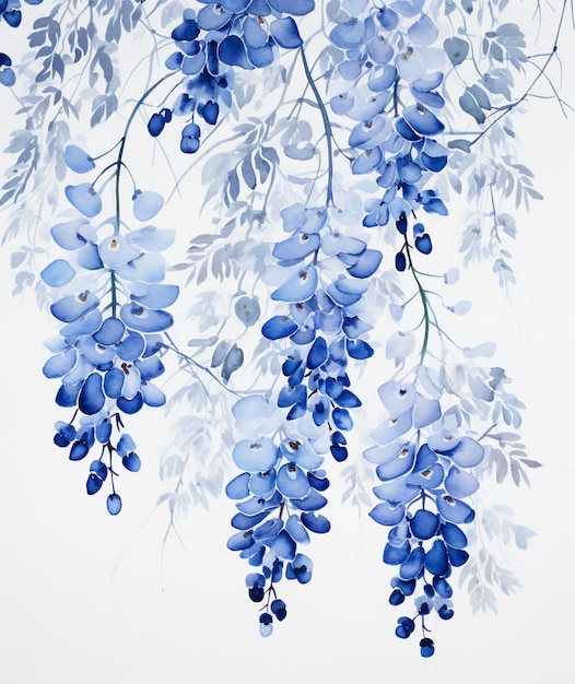 there is a painting of a bunch of blue flowers on a tree generative ai