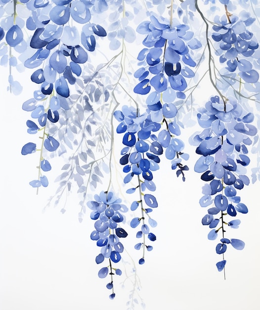 there is a painting of a bunch of blue flowers on a white background generative ai