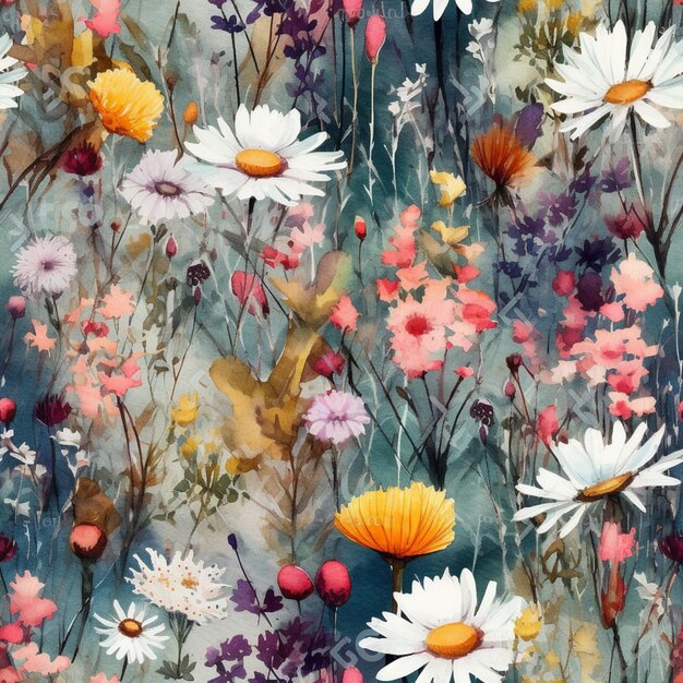 There is a painting of a bunch of flowers on a wall generative ai