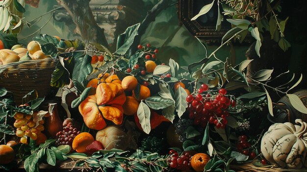 there is a painting of a bunch of fruit on a table generative ai